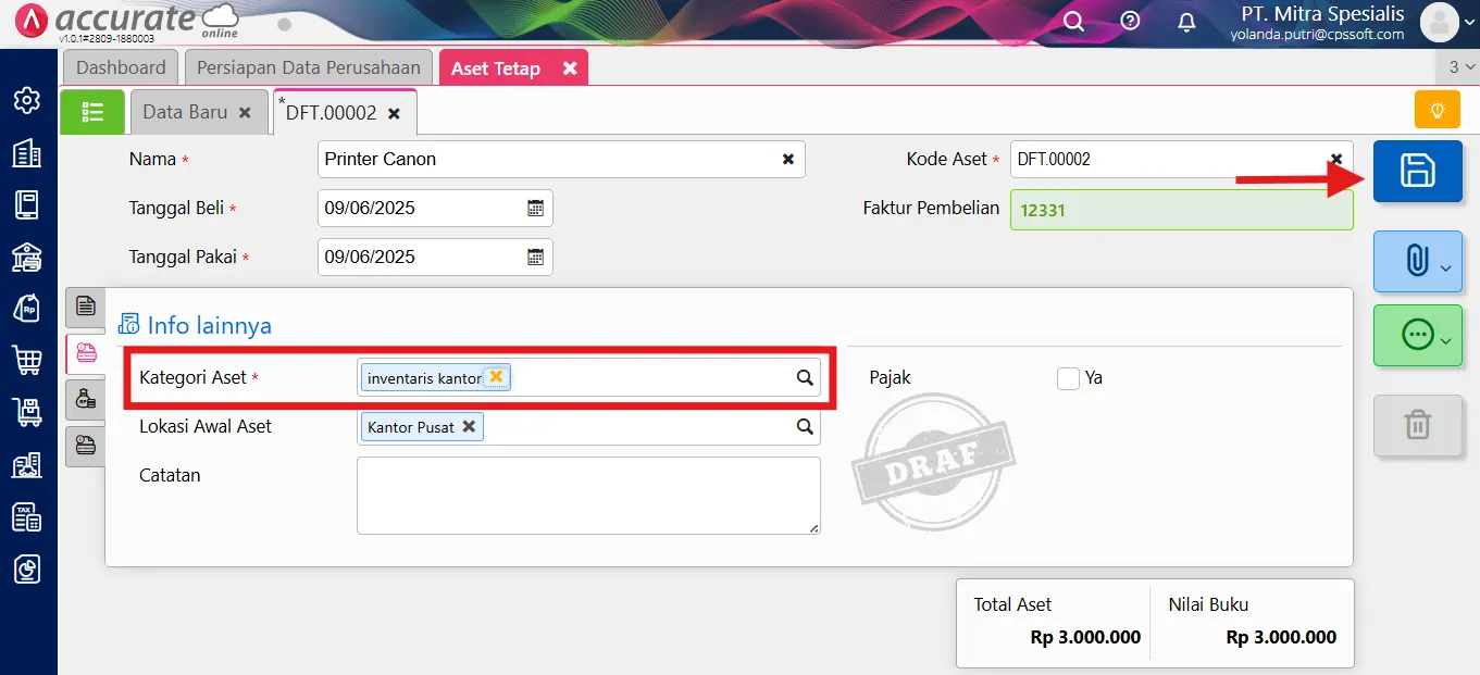 Cara mencatat pembelian aset tetap melalui faktur pembelian